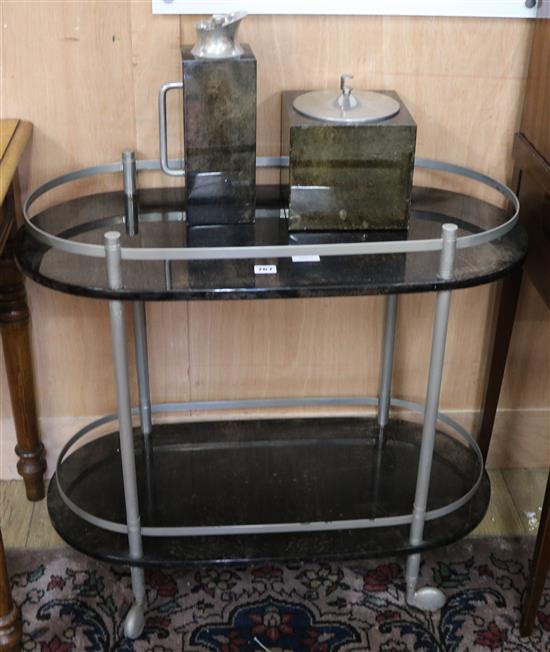 An Italian TURA drinks trolley, a jug and an ice bucket W.80cm